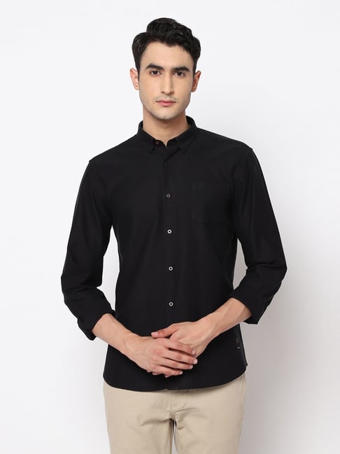 Blackberrys Black Cotton Slim Fit Texture Shirt