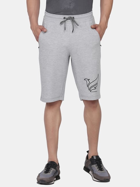 Blackberrys Grey Slim Fit Printed Shorts