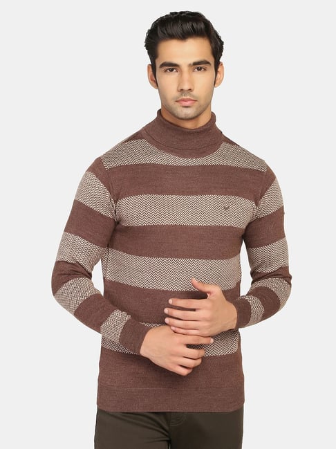 Buy Blackberrys Brown Slim Fit Printed Sweater for Mens Online