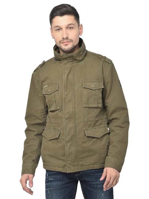 Buy Woodland Olive Regular Fit High Neck Cotton Jacket for Men's Online ...