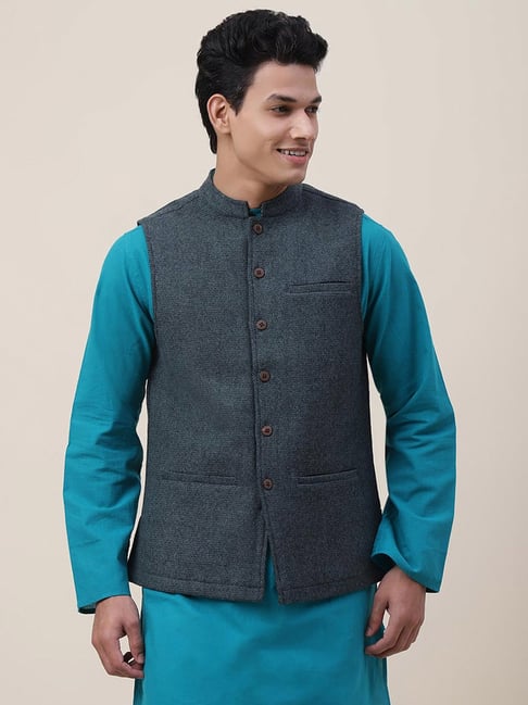 Buy Black Cotton Nehru Jacket for Men Online at Fabindia | 10357454