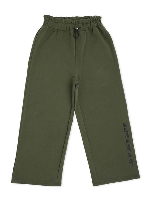 Girls Army Green Wide Leg Cargo Pants - Modest Streetwear