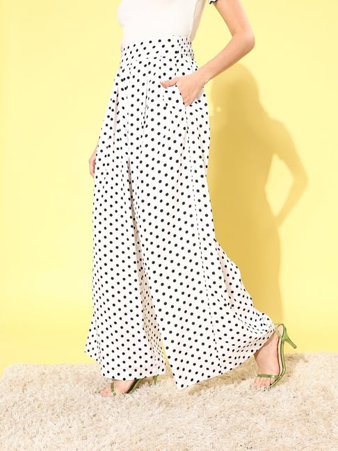 Fablestreet Bottoms Pants and Trousers  Buy Fablestreet Polka Dot Wide Leg  Trousers  Black Online  Nykaa Fashion