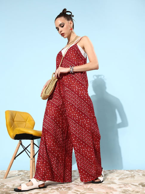 Red best sale cotton jumpsuit