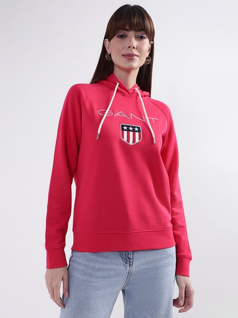 Buy GANT Pink Cotton Logo Hoodie for Women's Online Tata CLiQ
