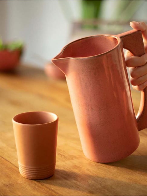 Ellementry Rustic Reef Rust Ceramic Jug with Wooden Lid (1.4 L)