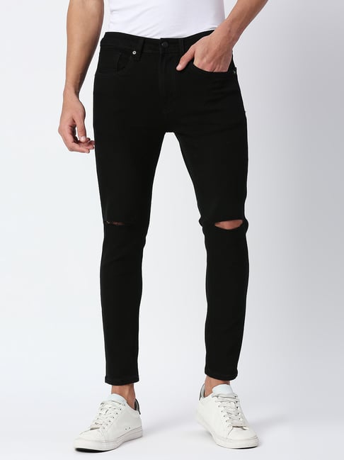 Pepe Jeans Black Lightly Washed Skinny Fit Distressed Jeans