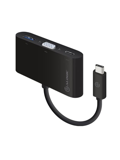 Alogic 10cm USB-C MultiPort Adapter with VGA, USB 3.0, USB-C (Black)