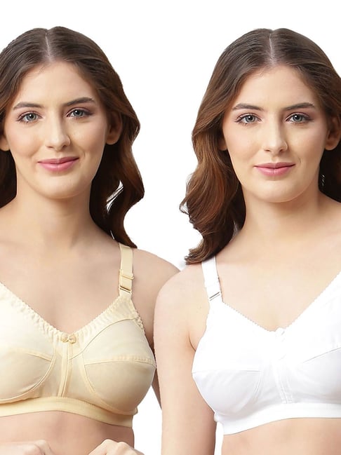 Cukoo White & Beige Cotton Full Coverage Bra (Pack Of 2) Price in India