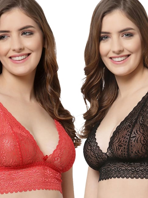 Cukoo Black & Red Lace Full Coverage Bra (Pack Of 2)
