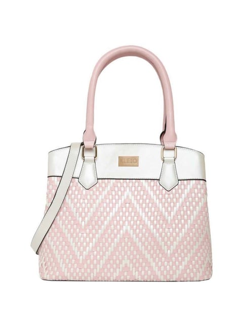 KLEIO Pink & White Textured Medium Handbag-picture-17