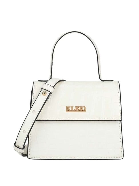 KLEIO White Textured Small Satchel Handbag