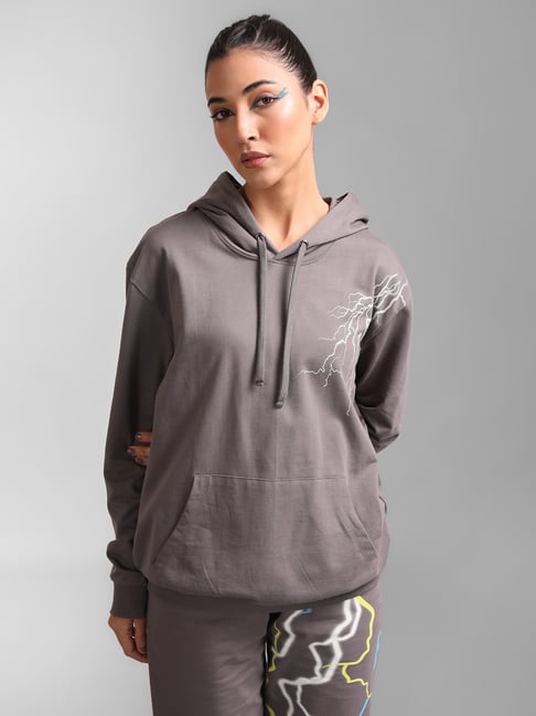 KZ07 by Kazo Grey Graphic Print Hoodie