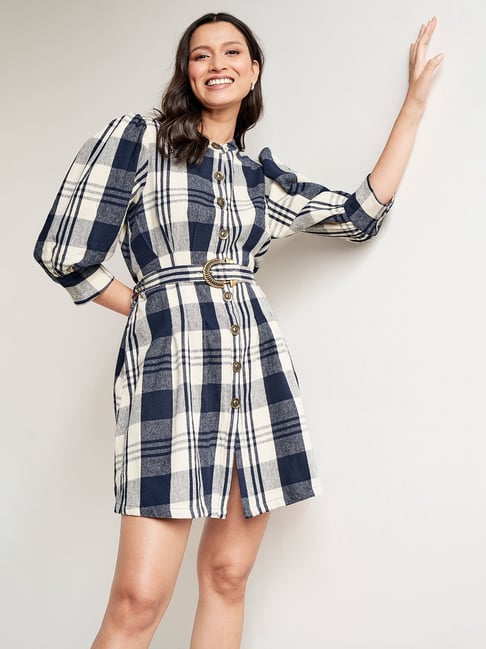 AND Multicolor Check A-Line Dress Price in India