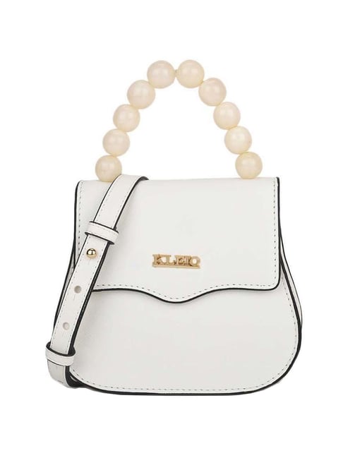 KLEIO White Solid Small Satchel Handbag