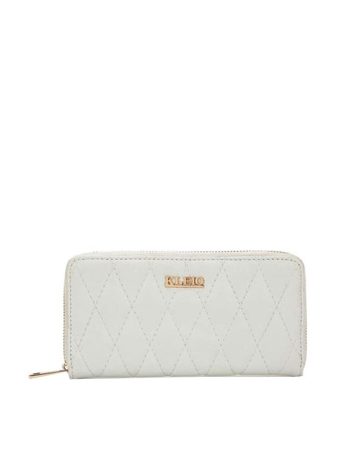 KLEIO White Quilted Zip Around Wallet for Women-picture-30