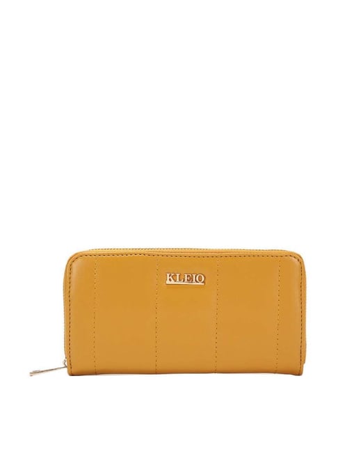 KLEIO Mustard Quilted Zip Around Wallet for Women-picture-43