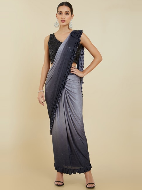 Soch Black & Grey Saree With Unstitched Blouse Price in India