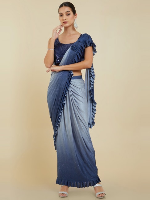 Soch Blue Saree With Unstitched Blouse Price in India