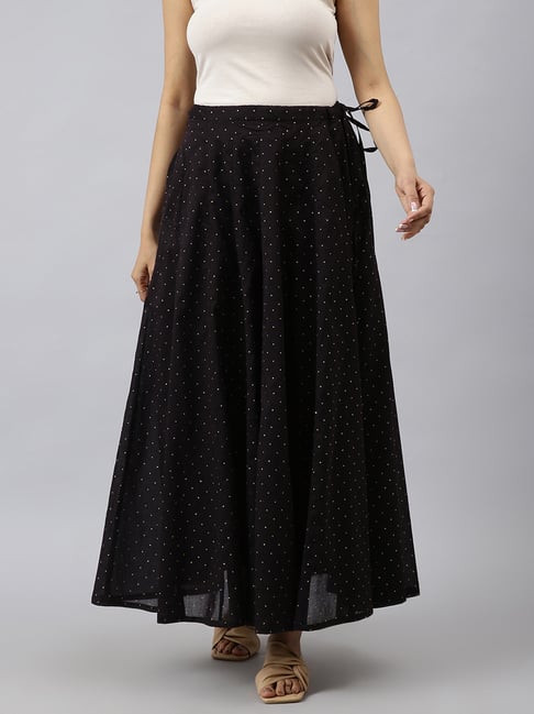 Fabindia Black Cotton Printed Maxi Skirt