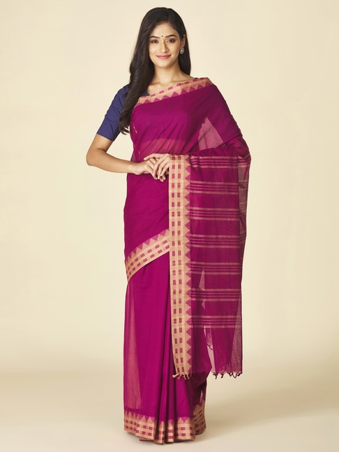Fabindia Purple Cotton Woven Saree Price in India