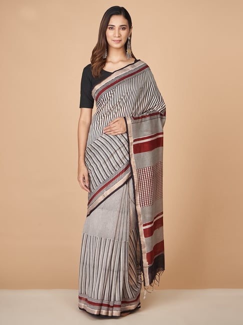 Fabindia Beige Cotton Silk Printed Saree Price in India