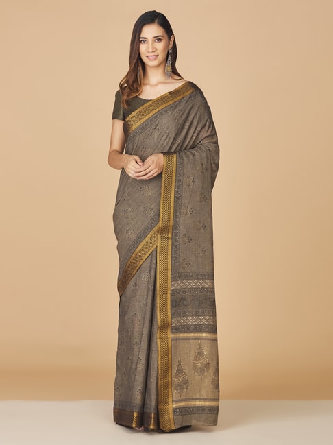 Fabindia Grey Cotton Printed Saree Price in India