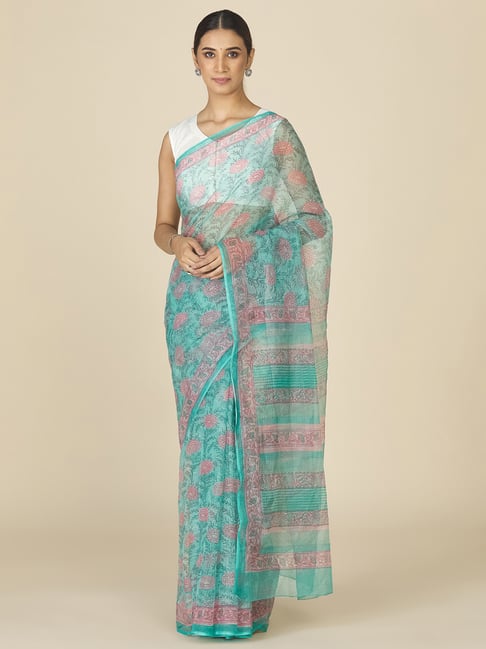 Fabindia Green Cotton Silk Printed Saree Price in India