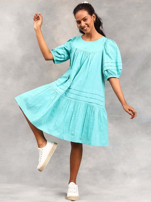 Fabindia Blue Cotton A-Line Dress Price in India