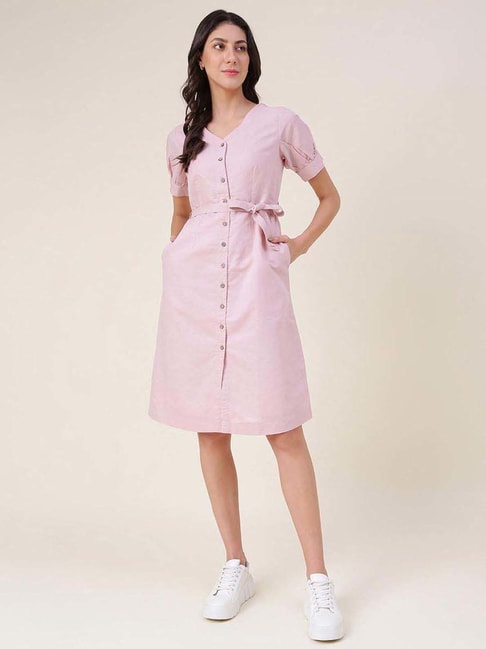 Fabindia Pink Cotton Linen A-Line Dress Price in India