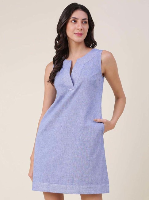Fabindia Blue Cotton A-Line Dress Price in India