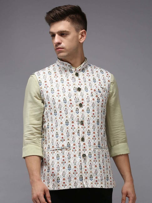 White cotton sale blend nehru jacket