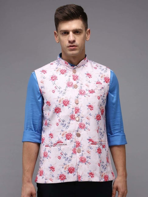 Buy Cream Floral Printed Jacket Online in India @Manyavar - Nehru Jacket  for Men