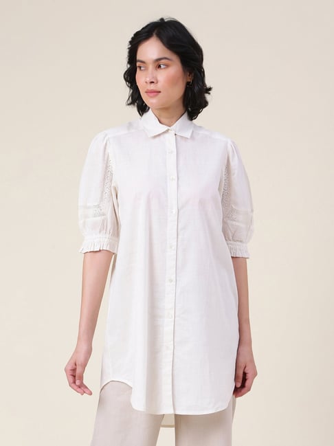 Fabindia Beige Cotton Shirt Collar Tunic