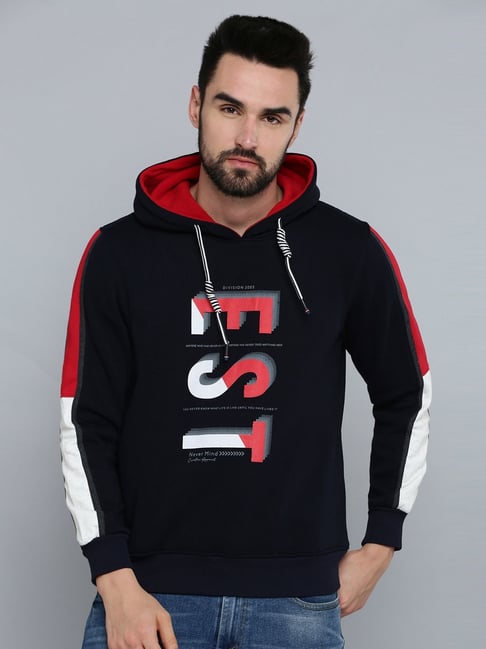showoffff Showoff Navy Blue Cotton Regular Fit Printed Hooded Sweatshirt-picture-40
