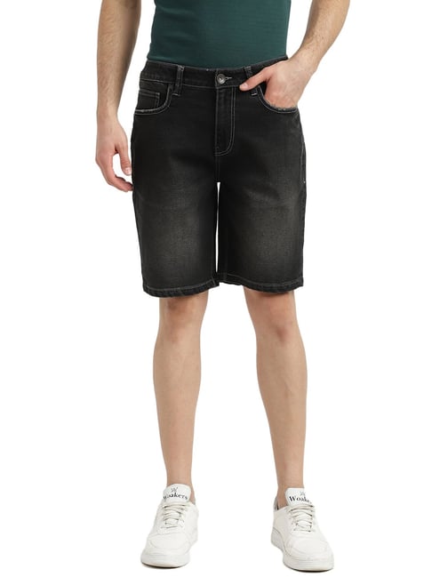 Nuon by Westside Charcoal Grey Slim Fit Denim Shorts