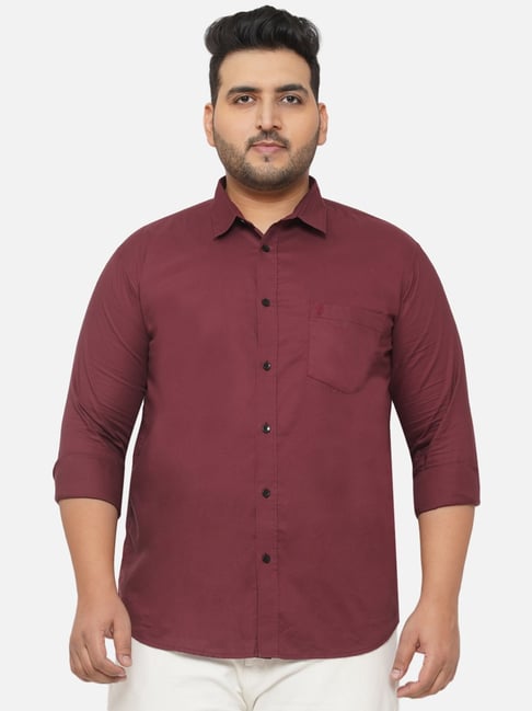 John Pride Maroon Regular Fit Plus Size Shirt