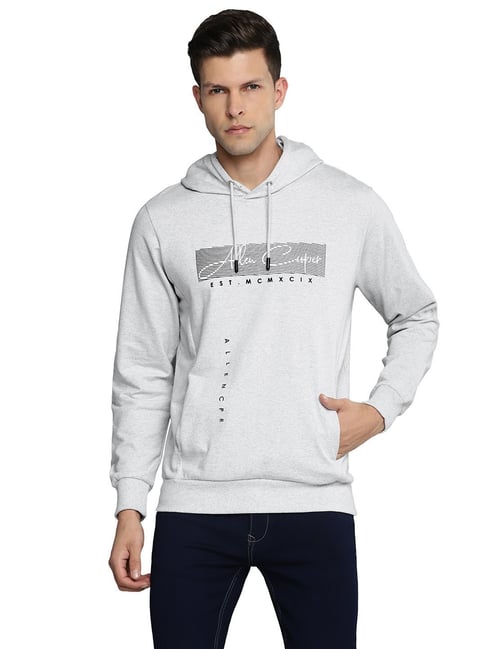 Allen cooper Light Grey Regular fit Printed Hooded Sweatshirt-picture-43
