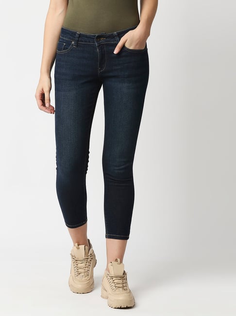 Pepe Jeans Dark Blue Cotton Skinny Fit Mid Rise Jeans