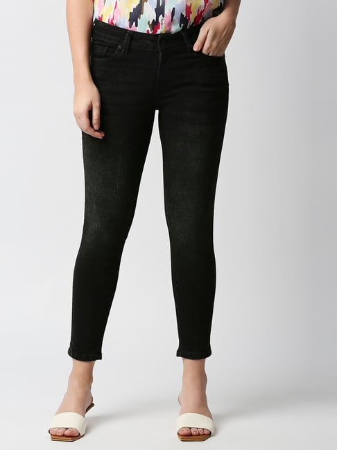 Pepe Jeans Black Cotton Skinny Fit Mid Rise Jeans