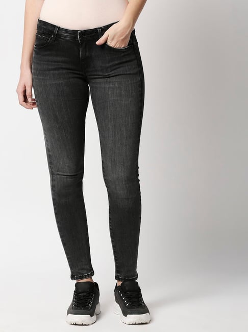 Pepe Jeans Black Blended Skinny Fit Mid Rise Jeans