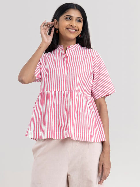 Red and white 2024 striped peplum top