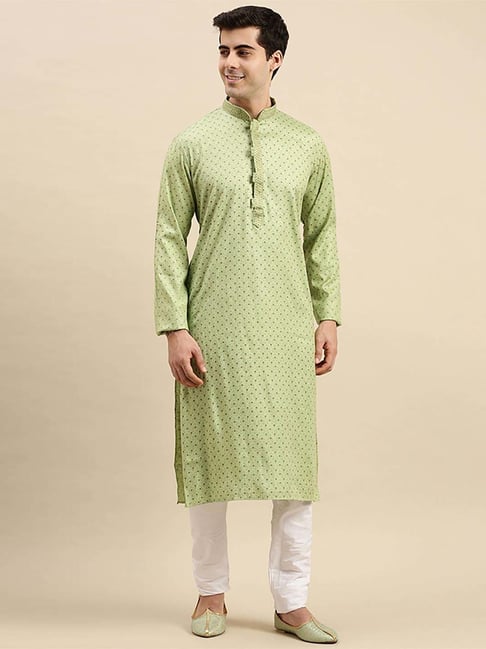 Sanwara Green & White Cotton Regular Fit Printed Kurta Bottom Sets