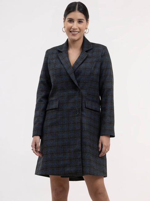 Fablestreet Dark Grey Wool Checks Blazer A Line Dress Price in India