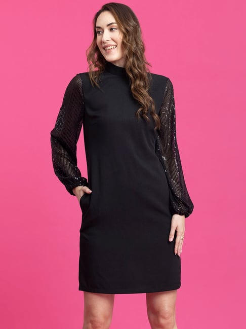 Buy Fablestreet Black Embellished Shift Dress for Women Online