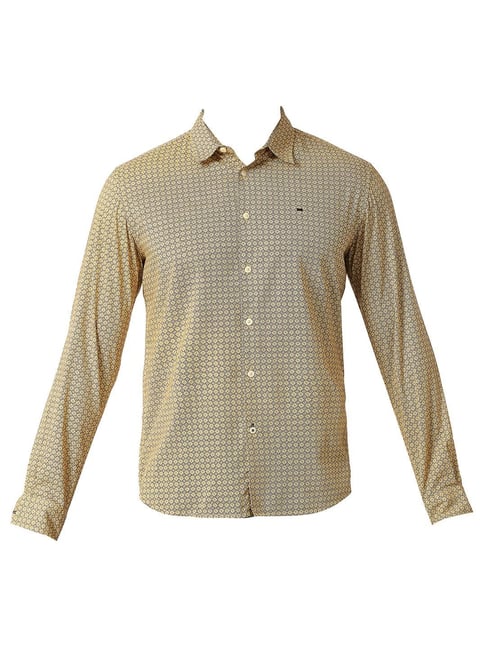 Basics Yellow Slim Fit Printed Shirt - Main Image
