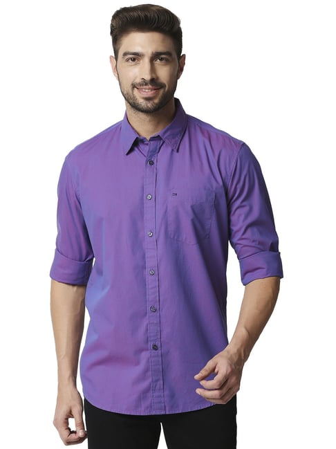 Basics Purple Cotton Slim Fit Shirt