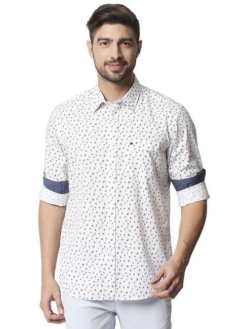 Basics White Cotton Slim Fit Printed Shirt-picture-17