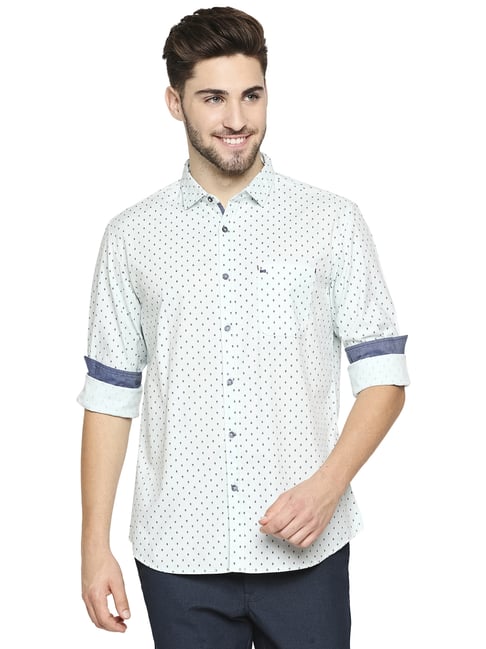 Basics Blue Cotton Slim Fit Printed Shirt-picture-27