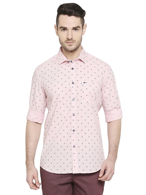 Basics Pink Cotton Slim Fit Printed Shirt-picture-13